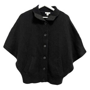Garnet Hill Sweater Womens Small Black Lambswool Angora Button Poncho Cape